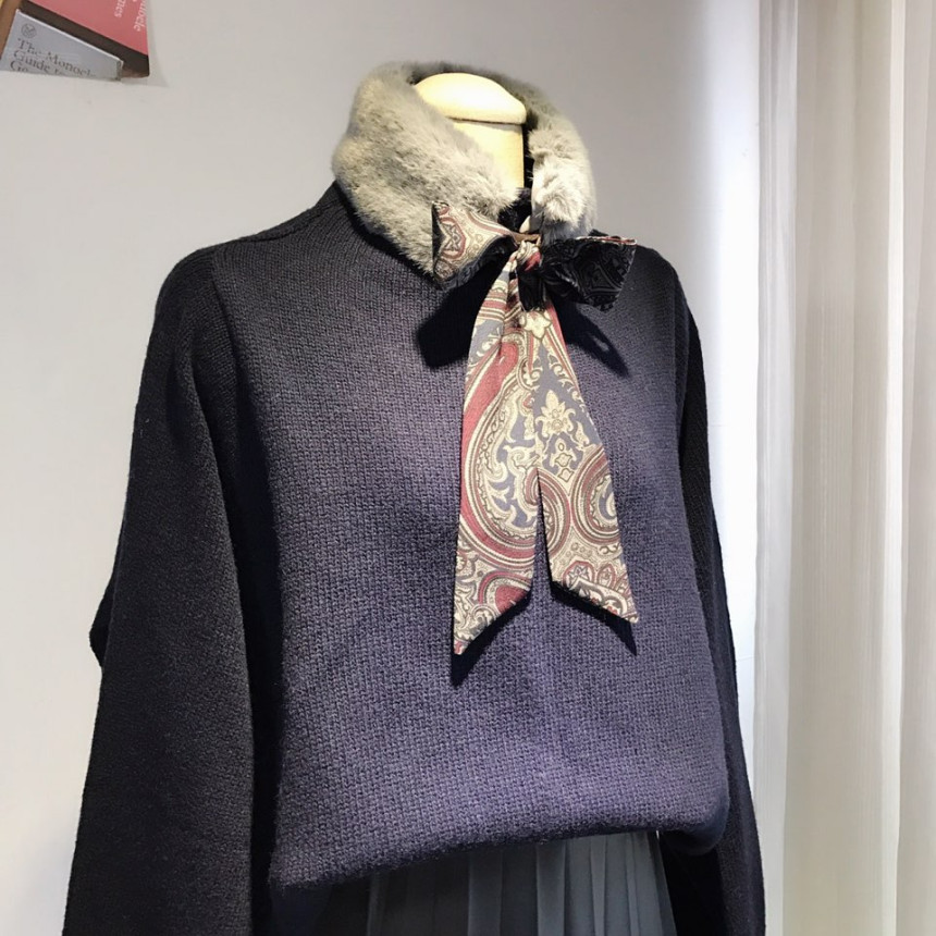 Gray Fake Per Mink Twilie Muffler Shawl Petit Scar