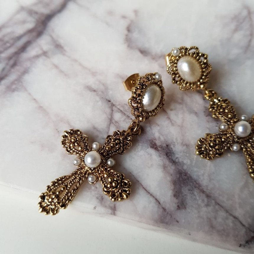 Jean Cross Antique Drop Earrings Women Elegant Lux
