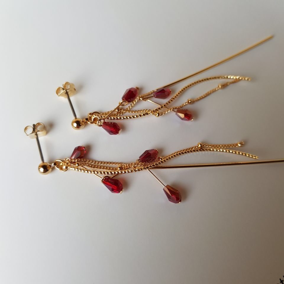 Lauren Crystal Long Drop Earrings 4 color Luxury l