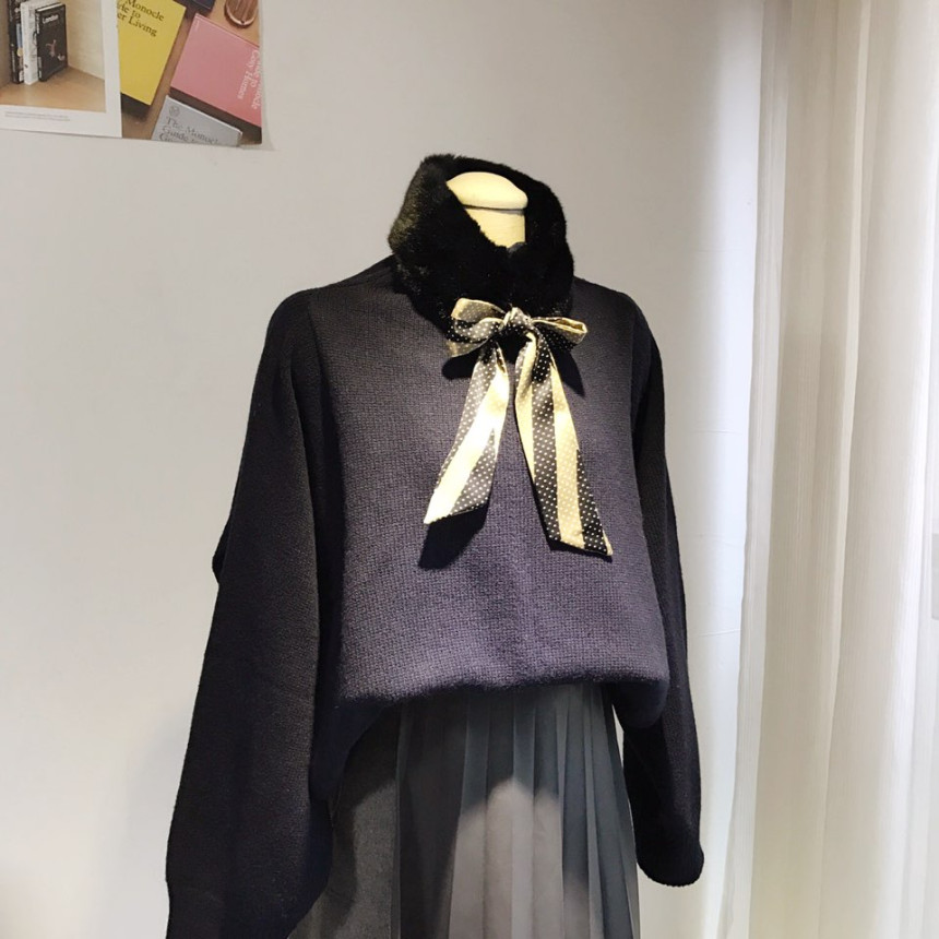 Black Fake Per Mink Twilie Muffler Shawl Petit Sca