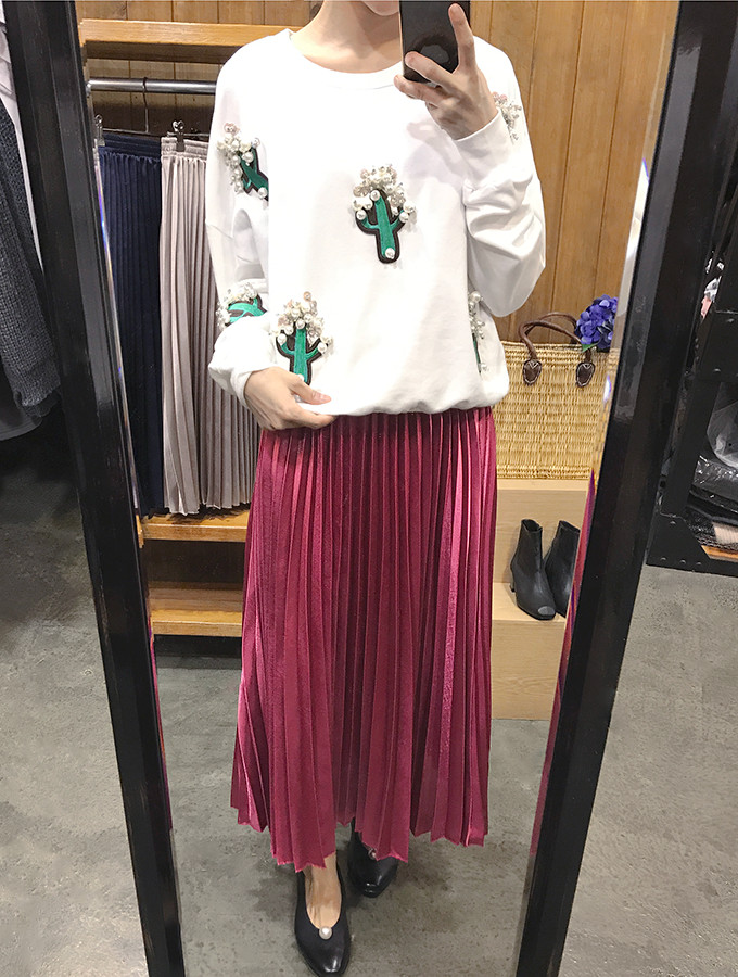 Metal pleated long skirt wrinkled autumn