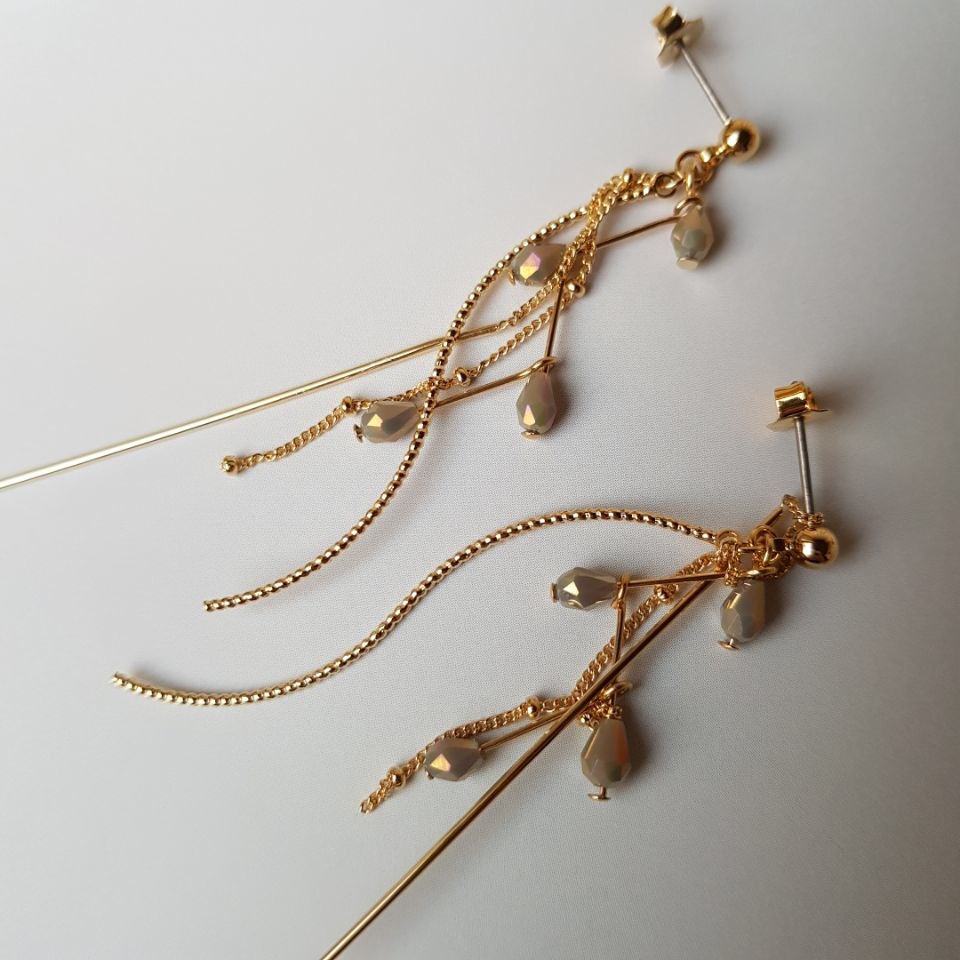 Lauren Crystal Long Drop Earrings 4 color Luxury l