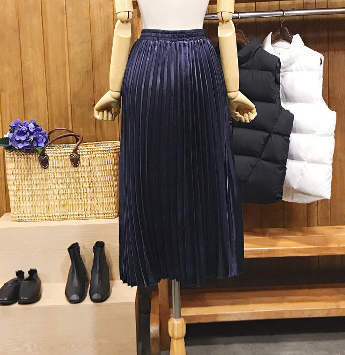 Metal pleated long skirt wrinkled autumn