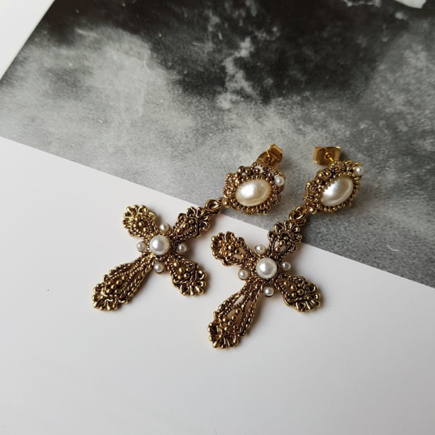 Jean Cross Antique Drop Earrings Women Elegant Lux