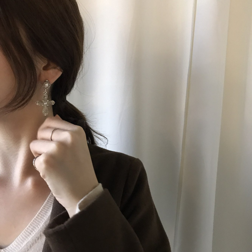 Jean Cross Antique Drop Earrings Women Elegant Lux