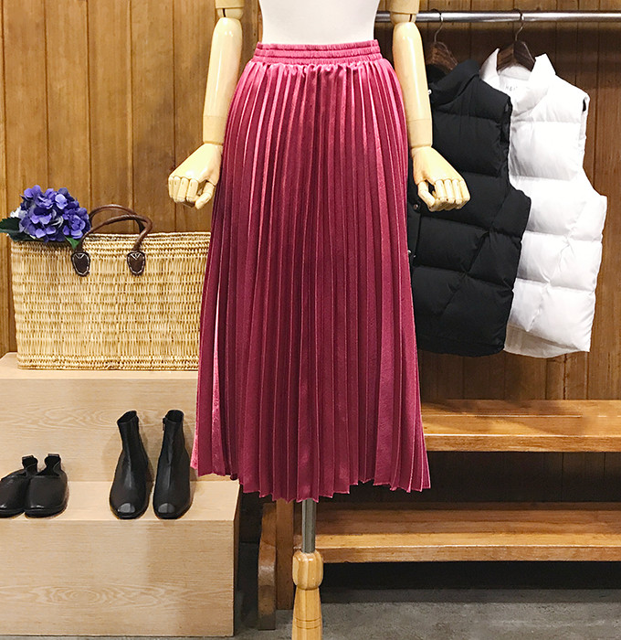 Metal pleated long skirt wrinkled autumn