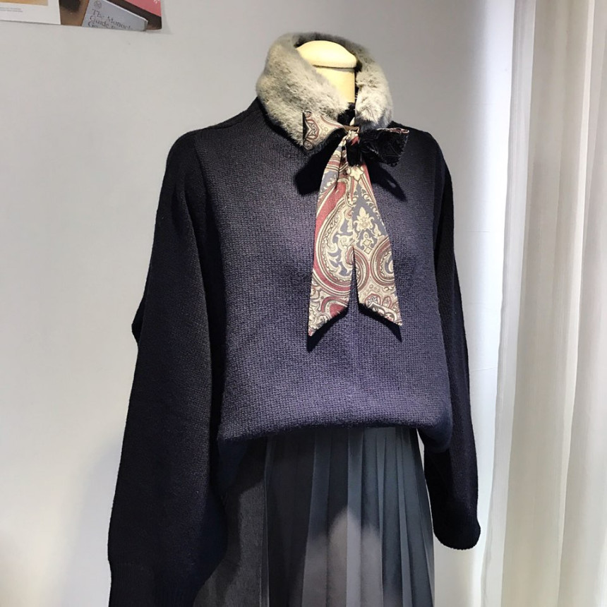 Gray Fake Per Mink Twilie Muffler Shawl Petit Scar