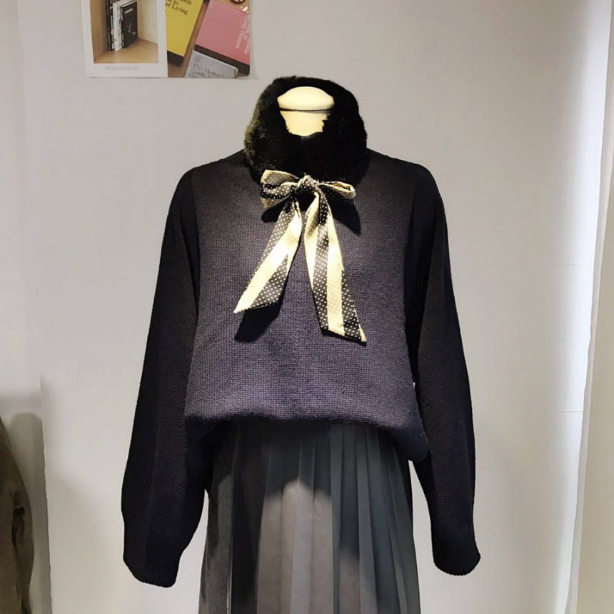 Black Fake Per Mink Twilie Muffler Shawl Petit Sca