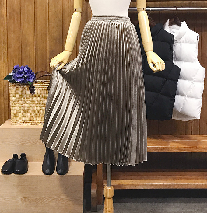 Metal pleated long skirt wrinkled autumn