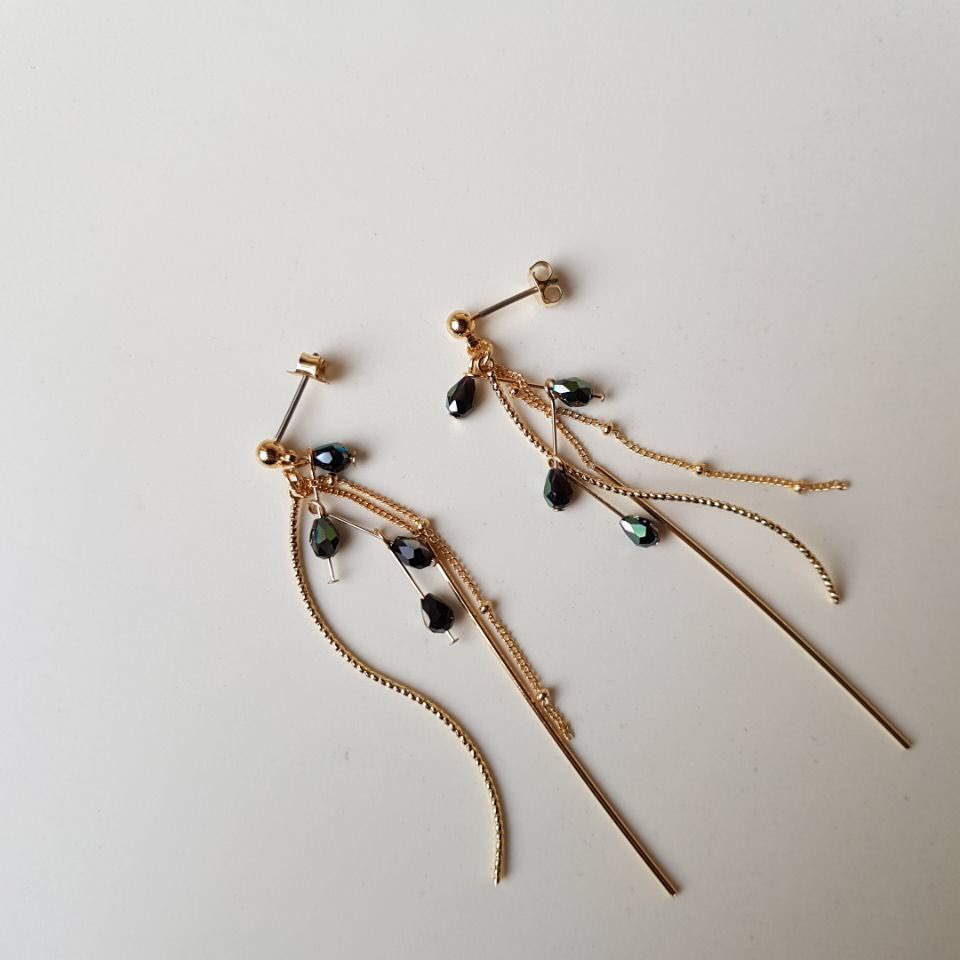 Lauren Crystal Long Drop Earrings 4 color Luxury l