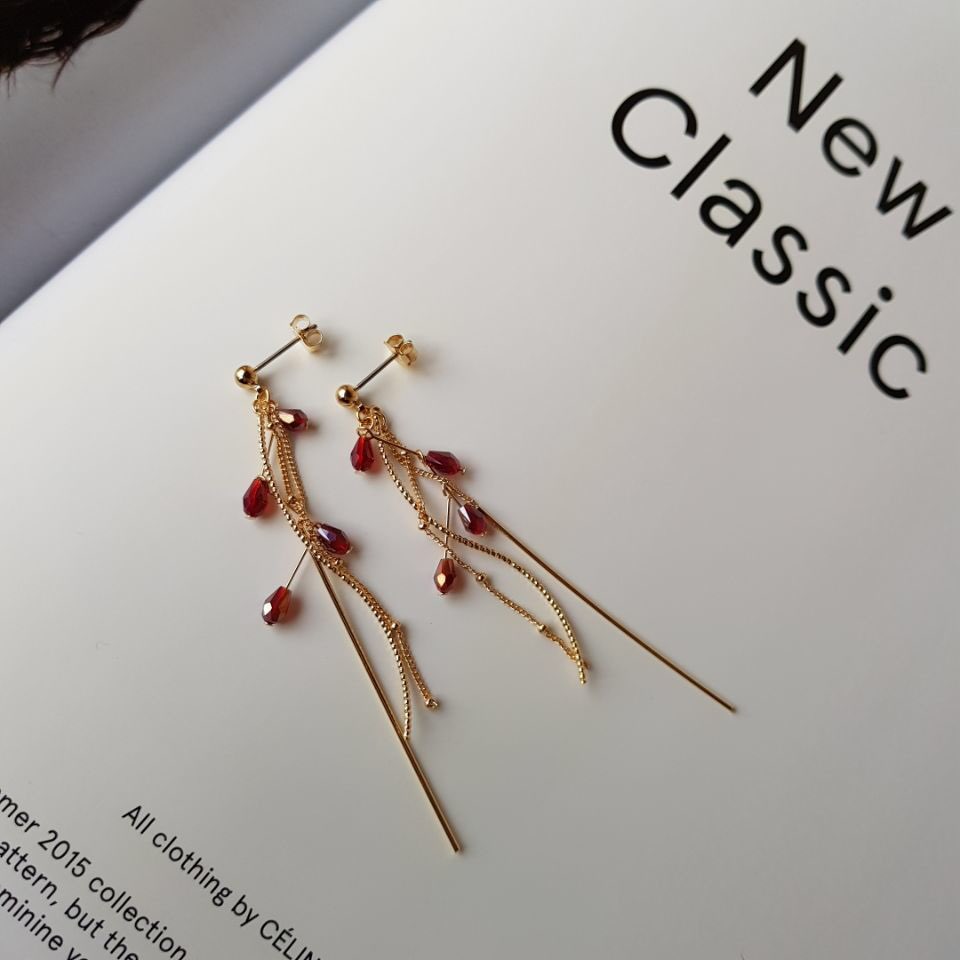 Lauren Crystal Long Drop Earrings 4 color Luxury l