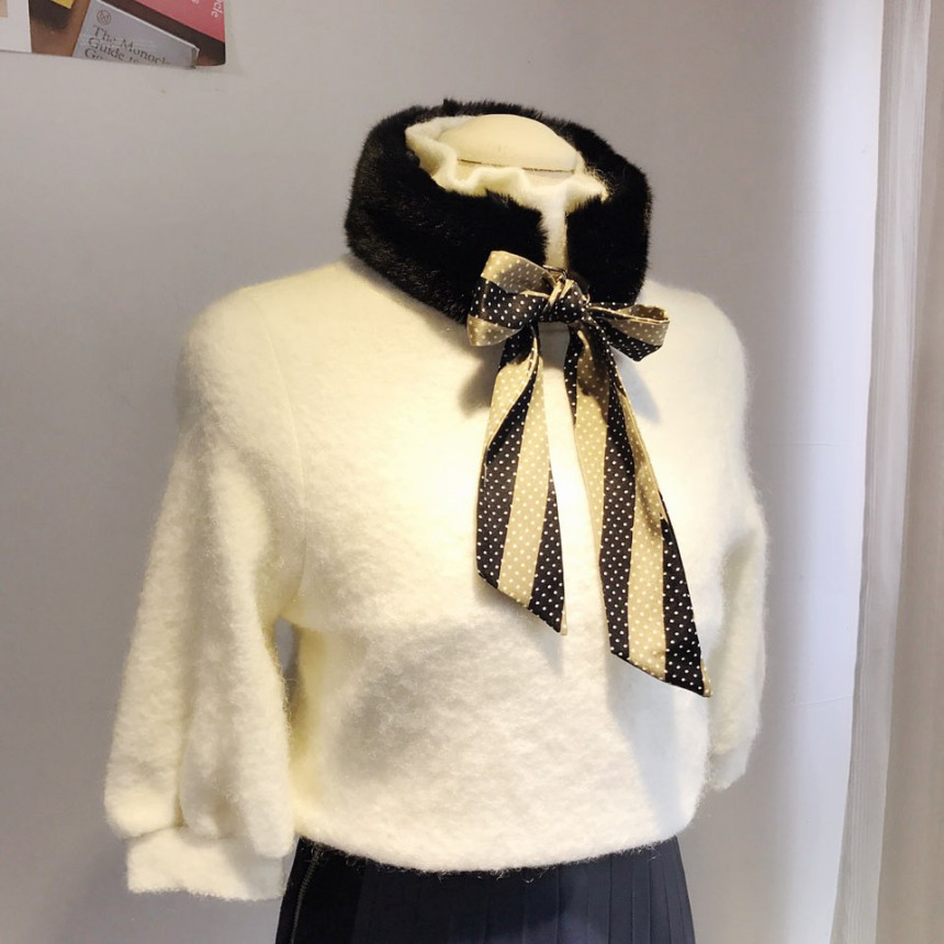 Black Fake Per Mink Twilie Muffler Shawl Petit Sca