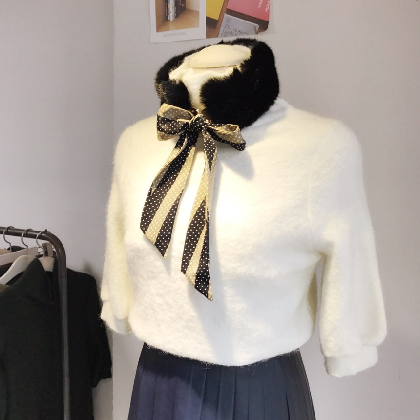 Black Fake Per Mink Twilie Muffler Shawl Petit Sca