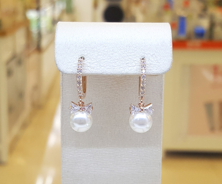 One-touch pearl earrings BRS059 Bolarre ribbon Cut