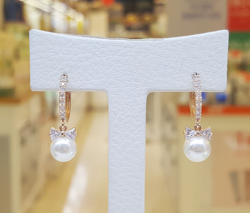 One-touch pearl earrings BRS059 Bolarre ribbon Cut