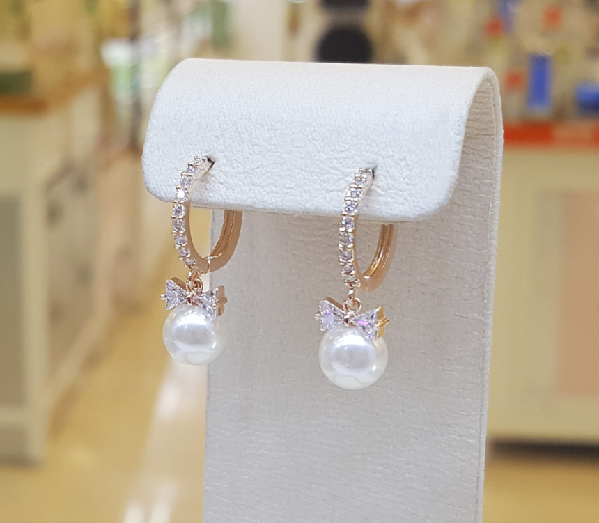 One-touch pearl earrings BRS059 Bolarre ribbon Cut