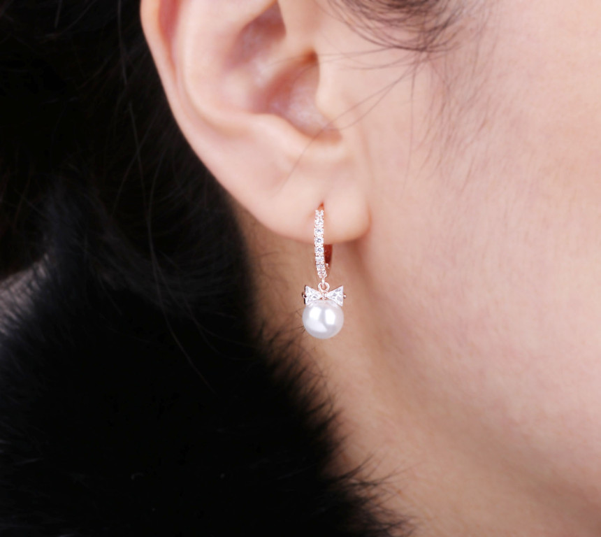 One-touch pearl earrings BRS059 Bolarre ribbon Cut