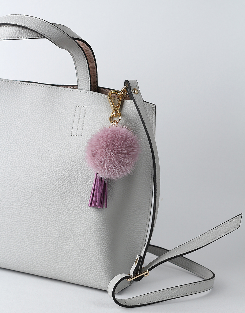 Lavender Pink Mink Drop Tassel Pomfom This Keyring