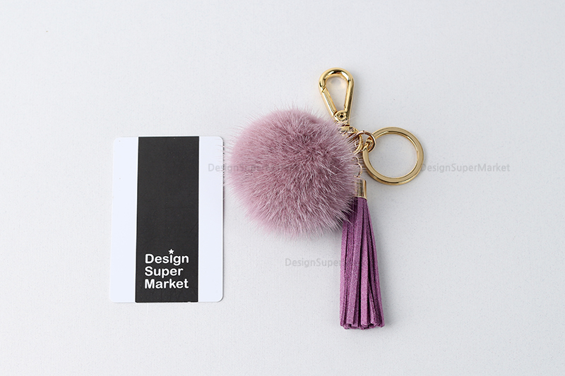 Lavender Pink Mink Drop Tassel Pomfom This Keyring