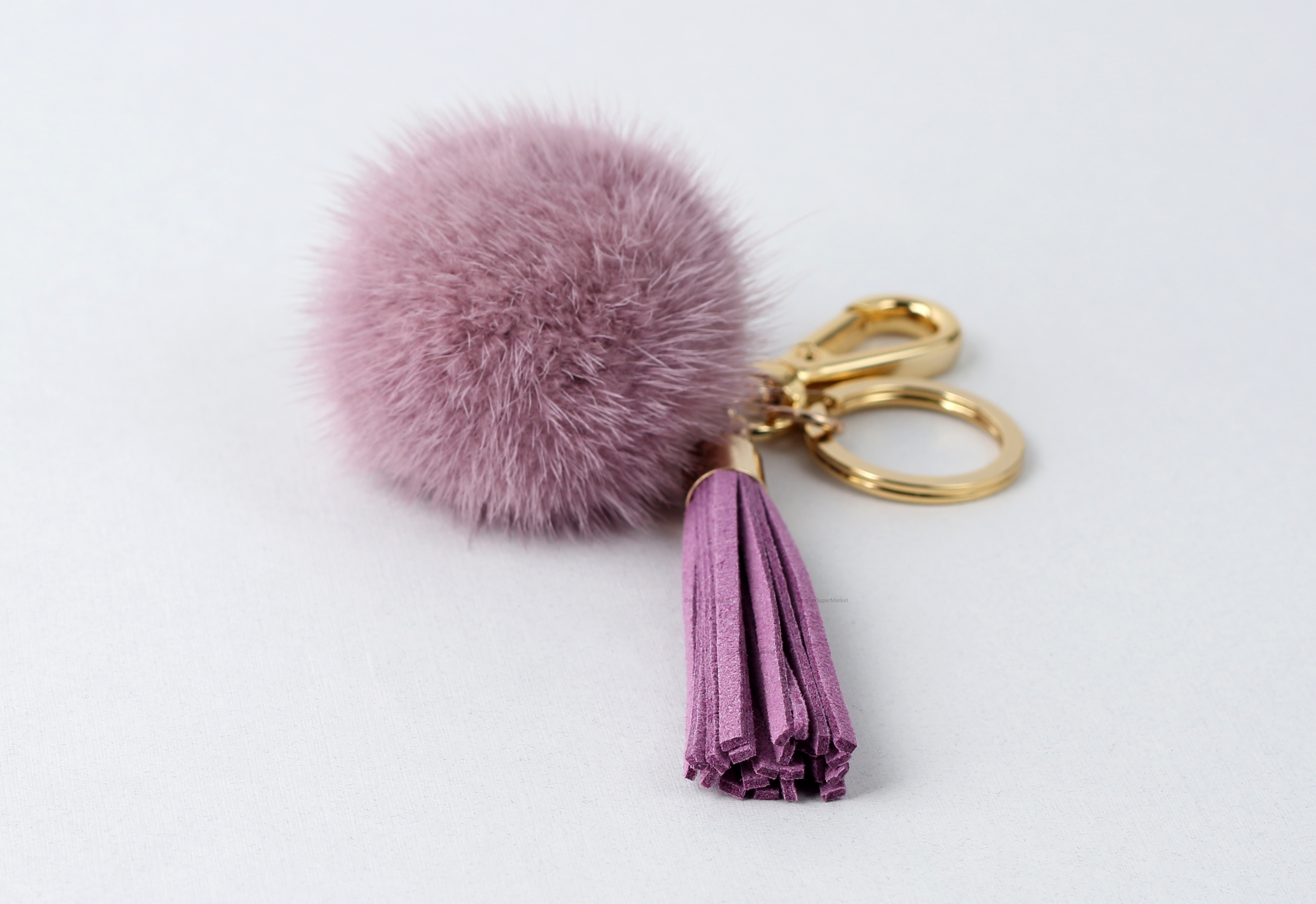 Lavender Pink Mink Drop Tassel Pomfom This Keyring