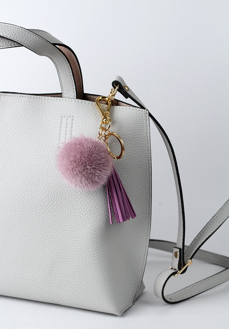 Lavender Pink Mink Drop Tassel Pomfom This Keyring