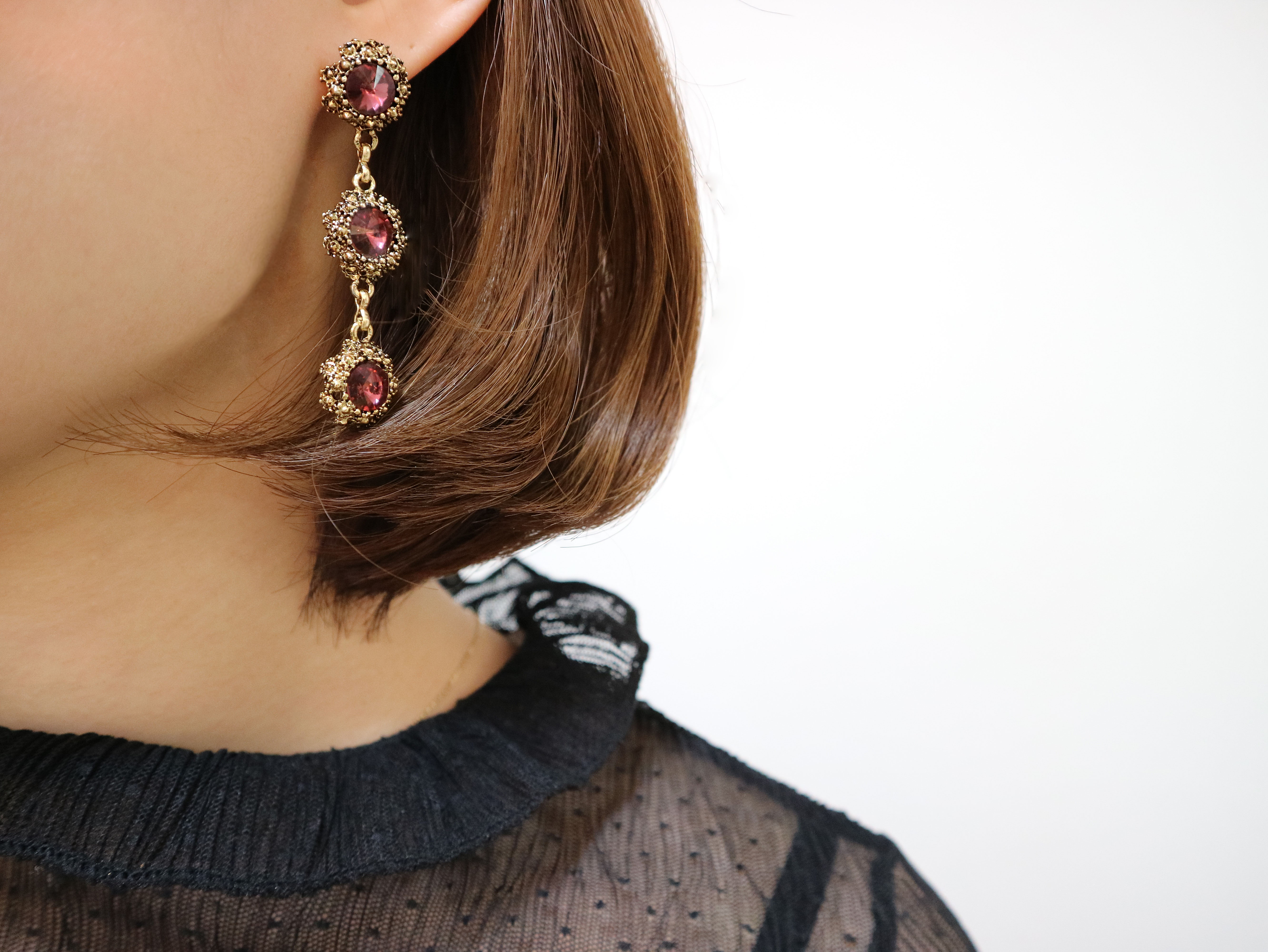 Surreal Steel Glass Garnet Black Antique Drop Earr