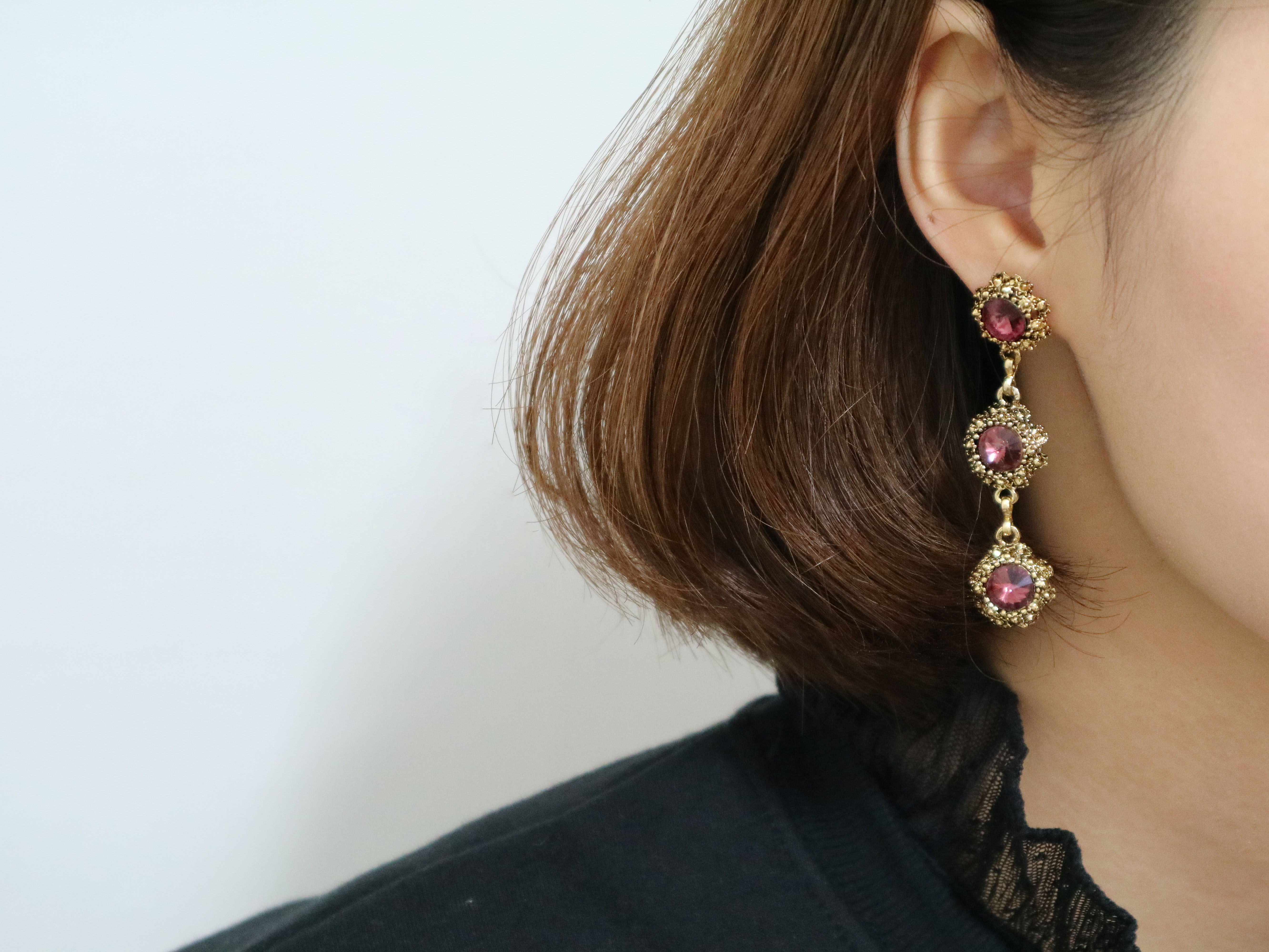 Surreal Steel Glass Garnet Black Antique Drop Earr