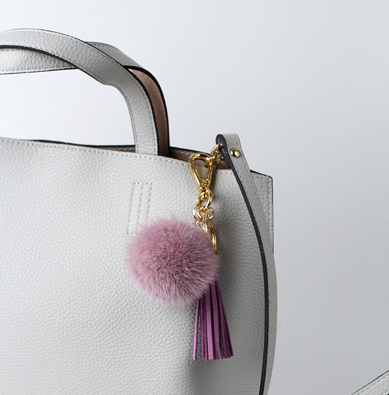 Lavender Pink Mink Drop Tassel Pomfom This Keyring