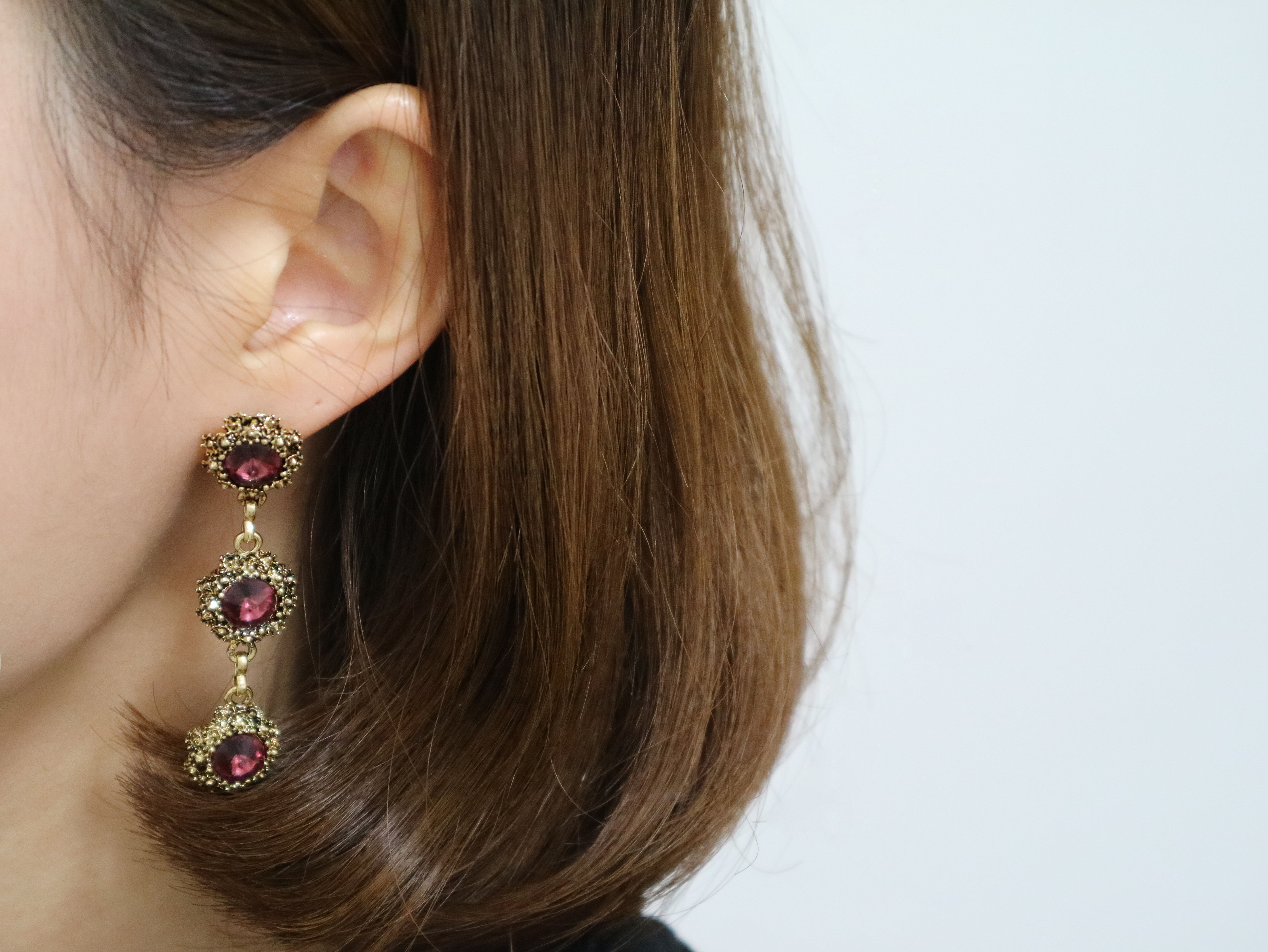 Surreal Steel Glass Garnet Black Antique Drop Earr