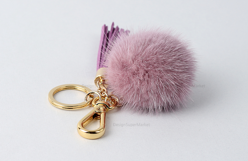 Lavender Pink Mink Drop Tassel Pomfom This Keyring