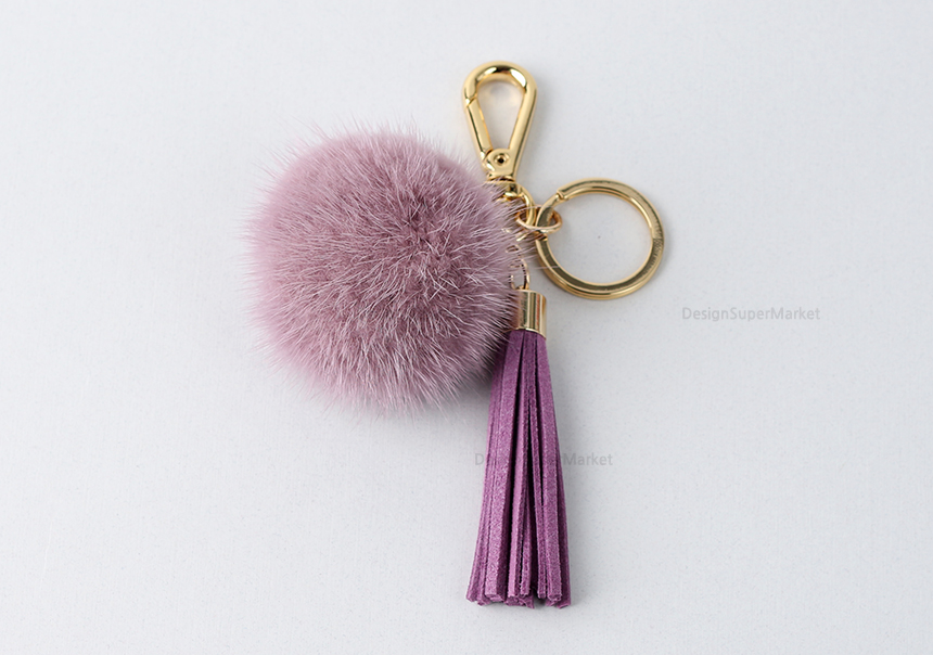 Lavender Pink Mink Drop Tassel Pomfom This Keyring
