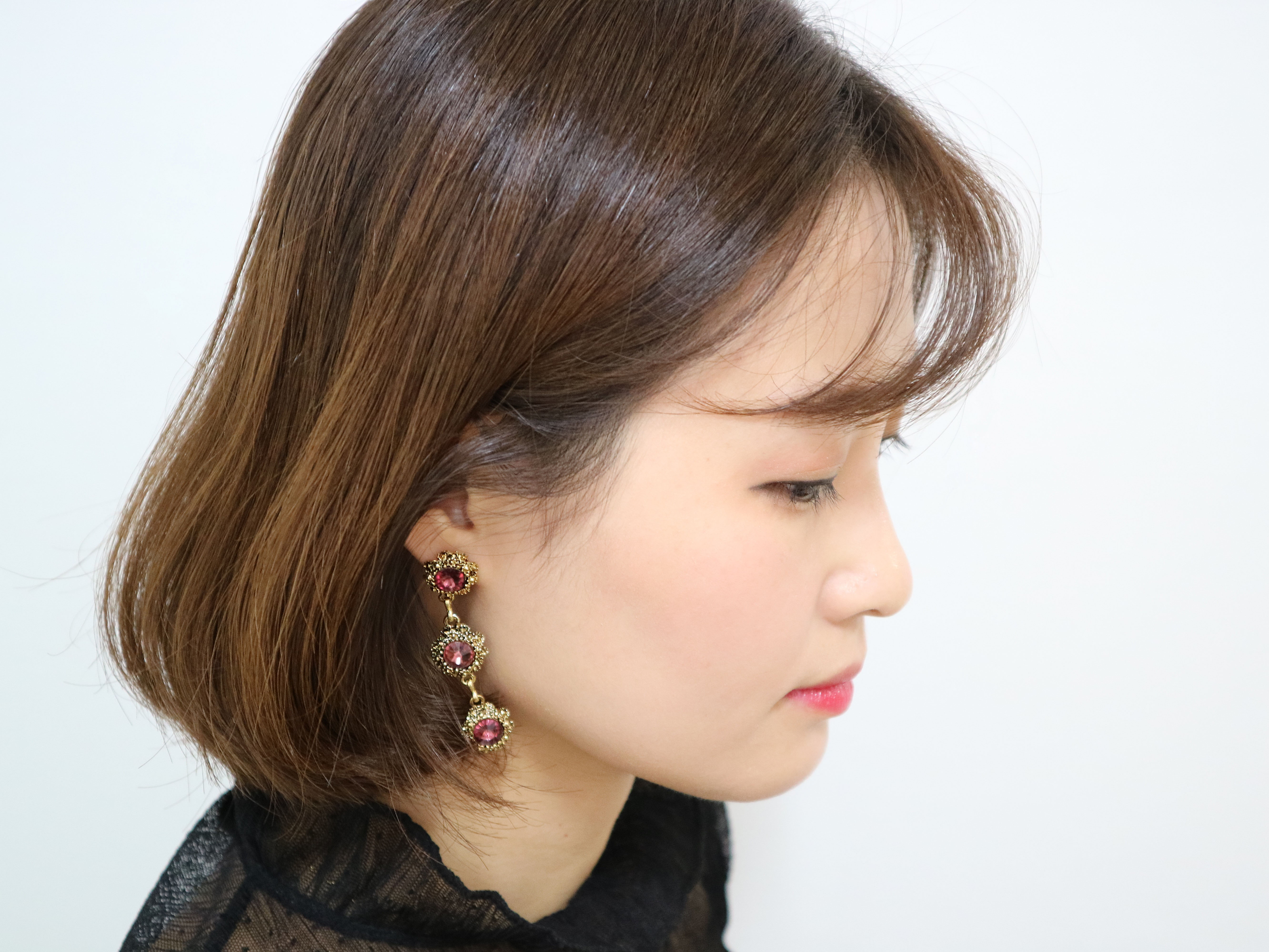 Surreal Steel Glass Garnet Black Antique Drop Earr