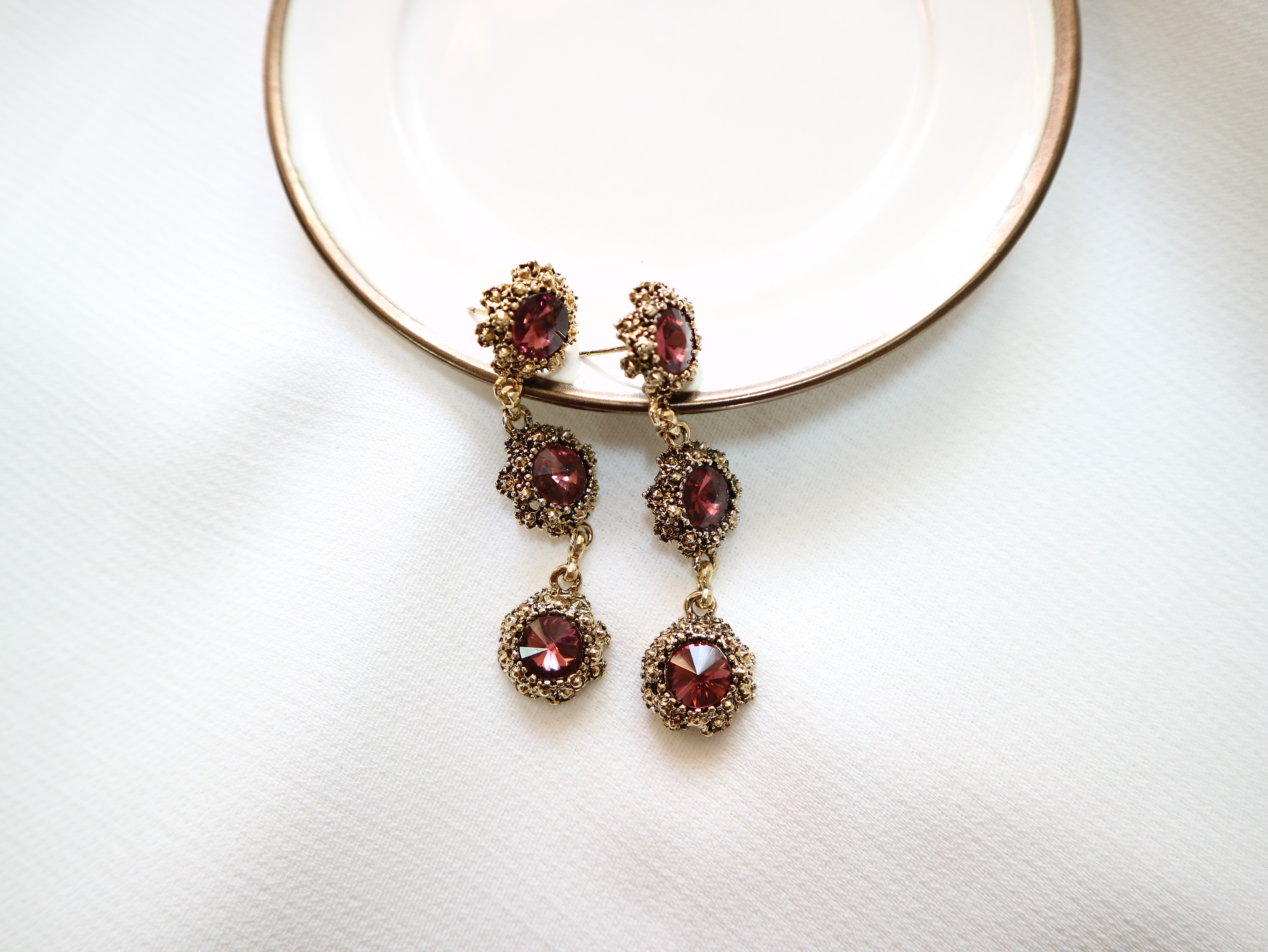 Surreal Steel Glass Garnet Black Antique Drop Earr