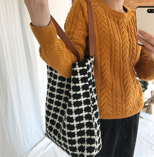 Check Tweed Eco Bag Embroidery college bag Recomme