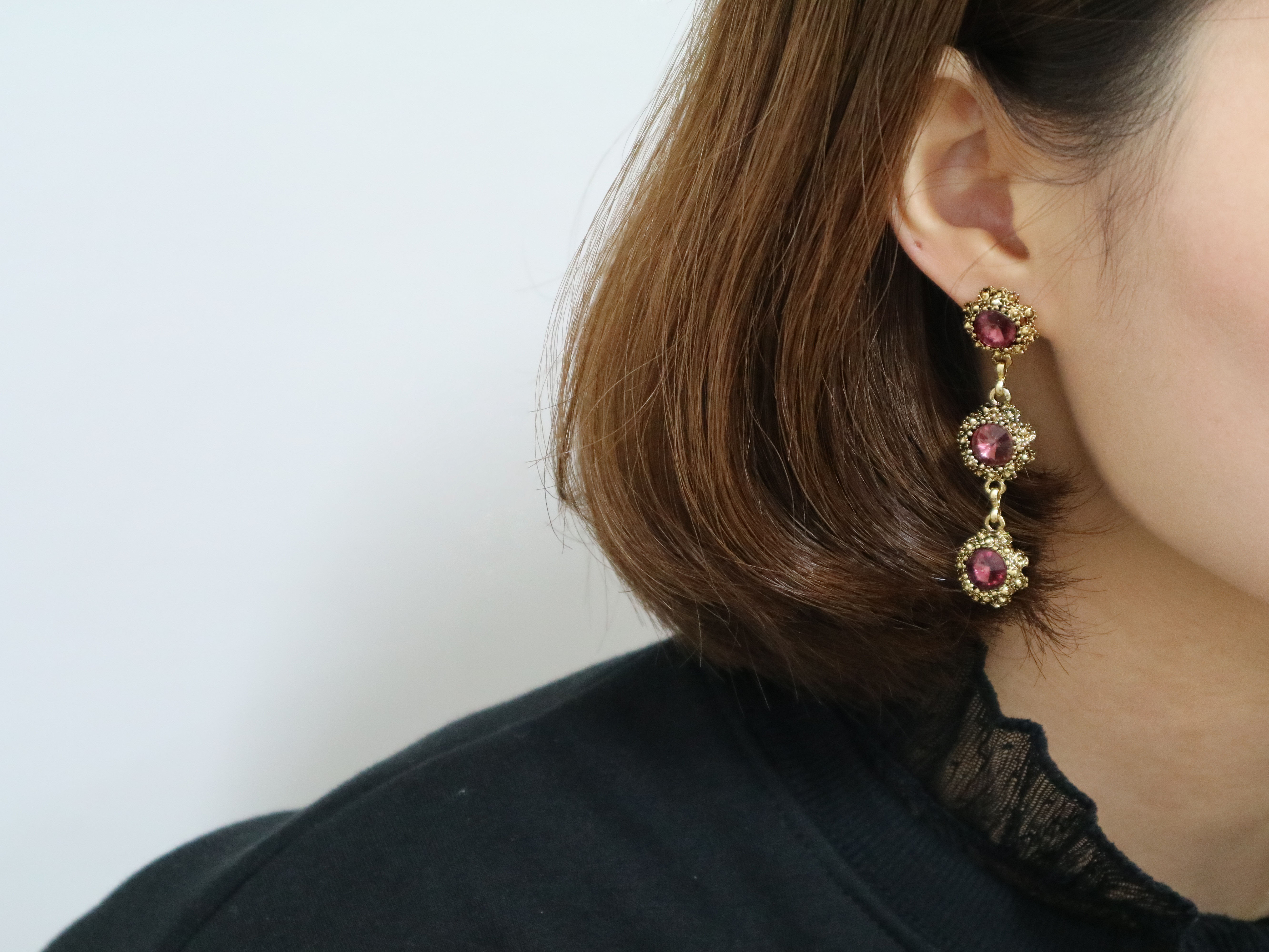 Surreal Steel Glass Garnet Black Antique Drop Earr