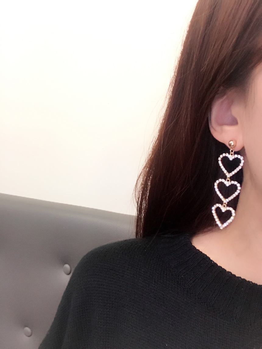 Three-ply heart and pearl unbalanced earrings earr