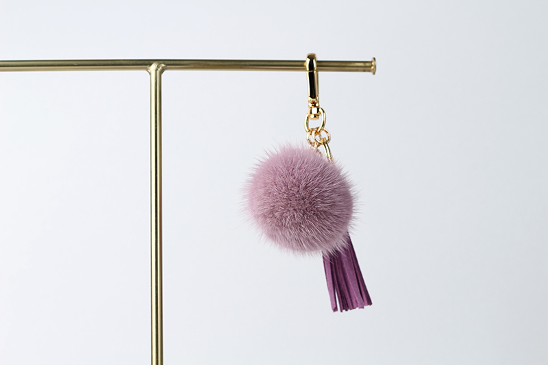 Lavender Pink Mink Drop Tassel Pomfom This Keyring