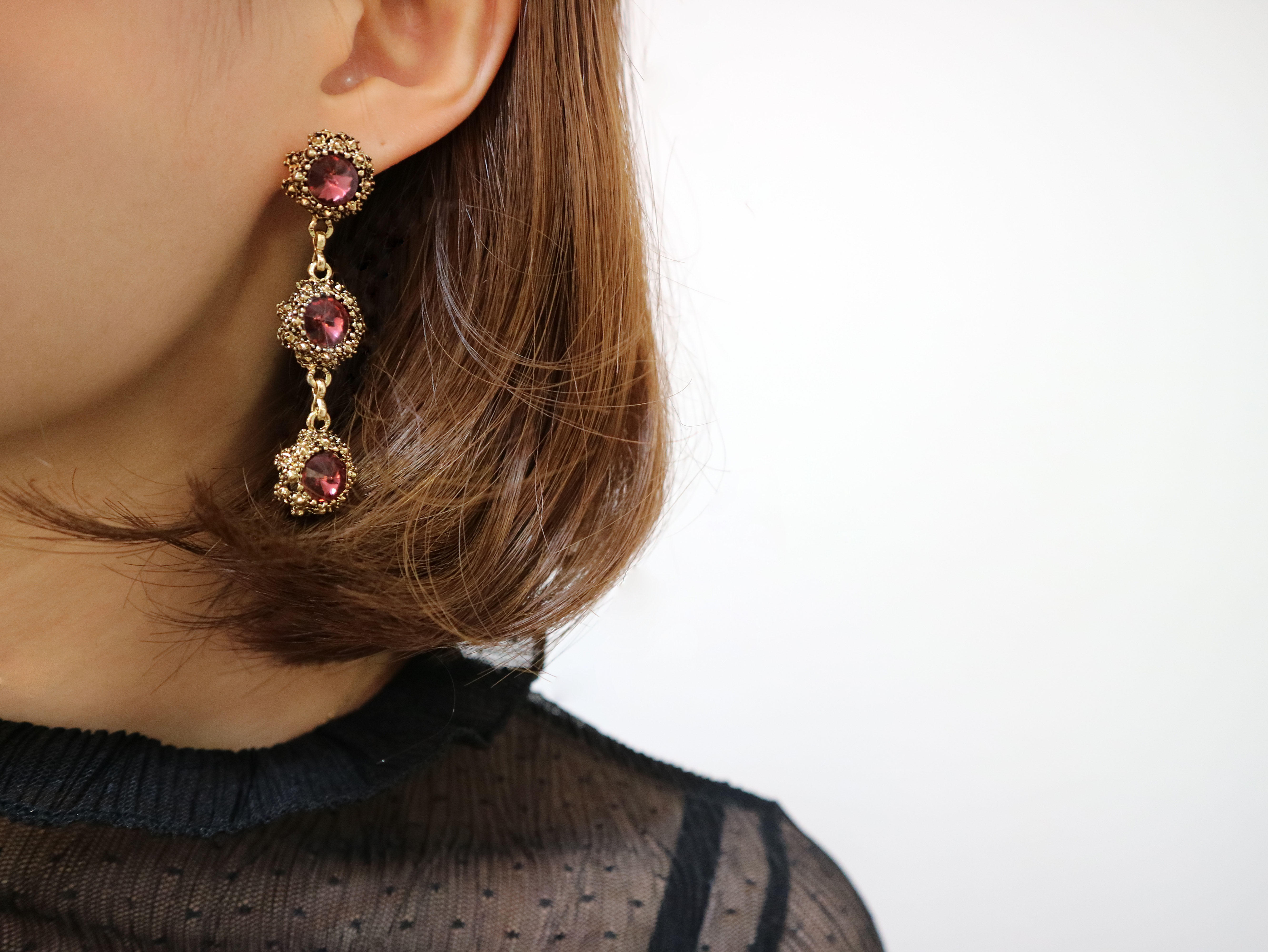 Surreal Steel Glass Garnet Black Antique Drop Earr