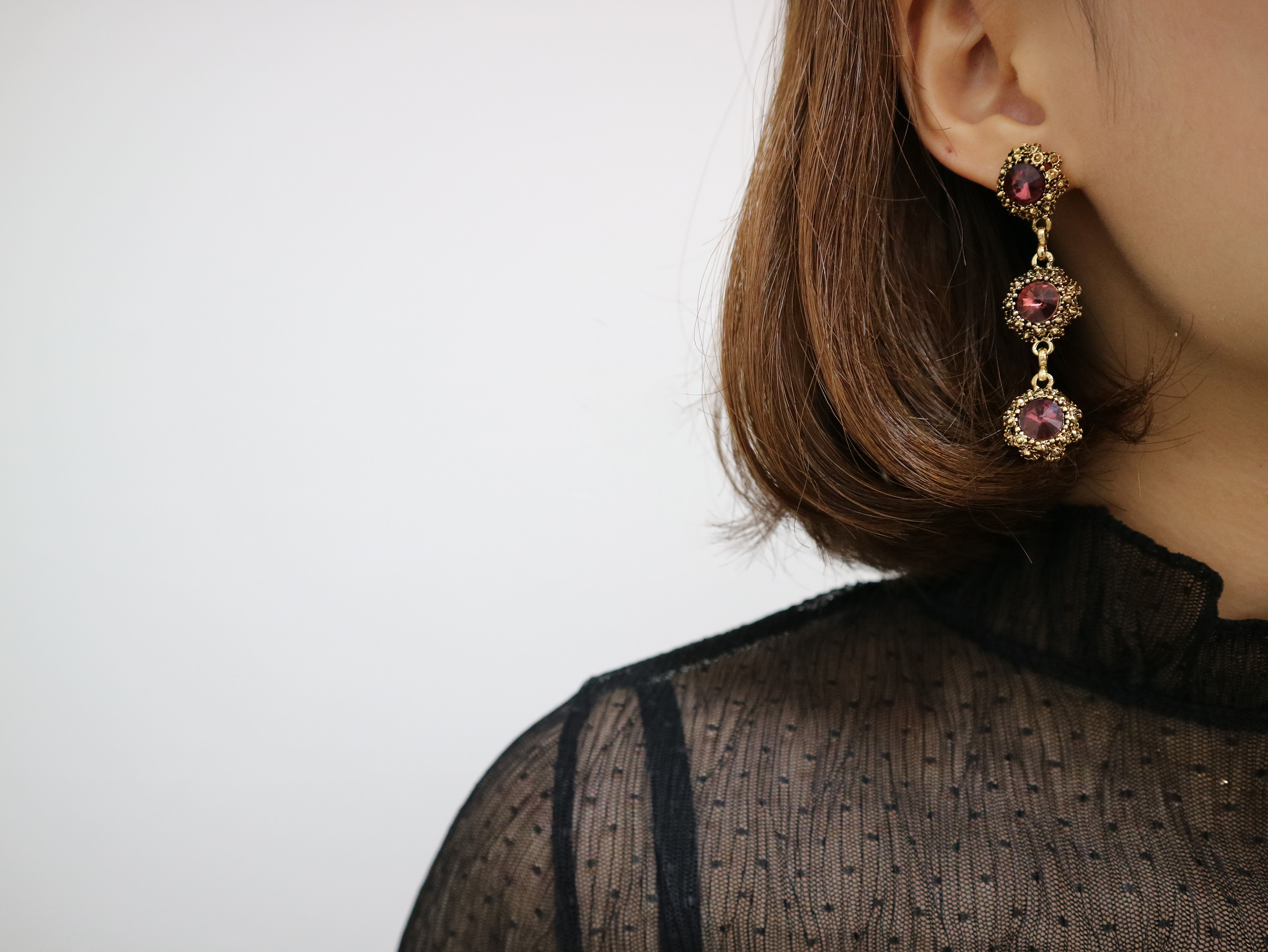 Surreal Steel Glass Garnet Black Antique Drop Earr