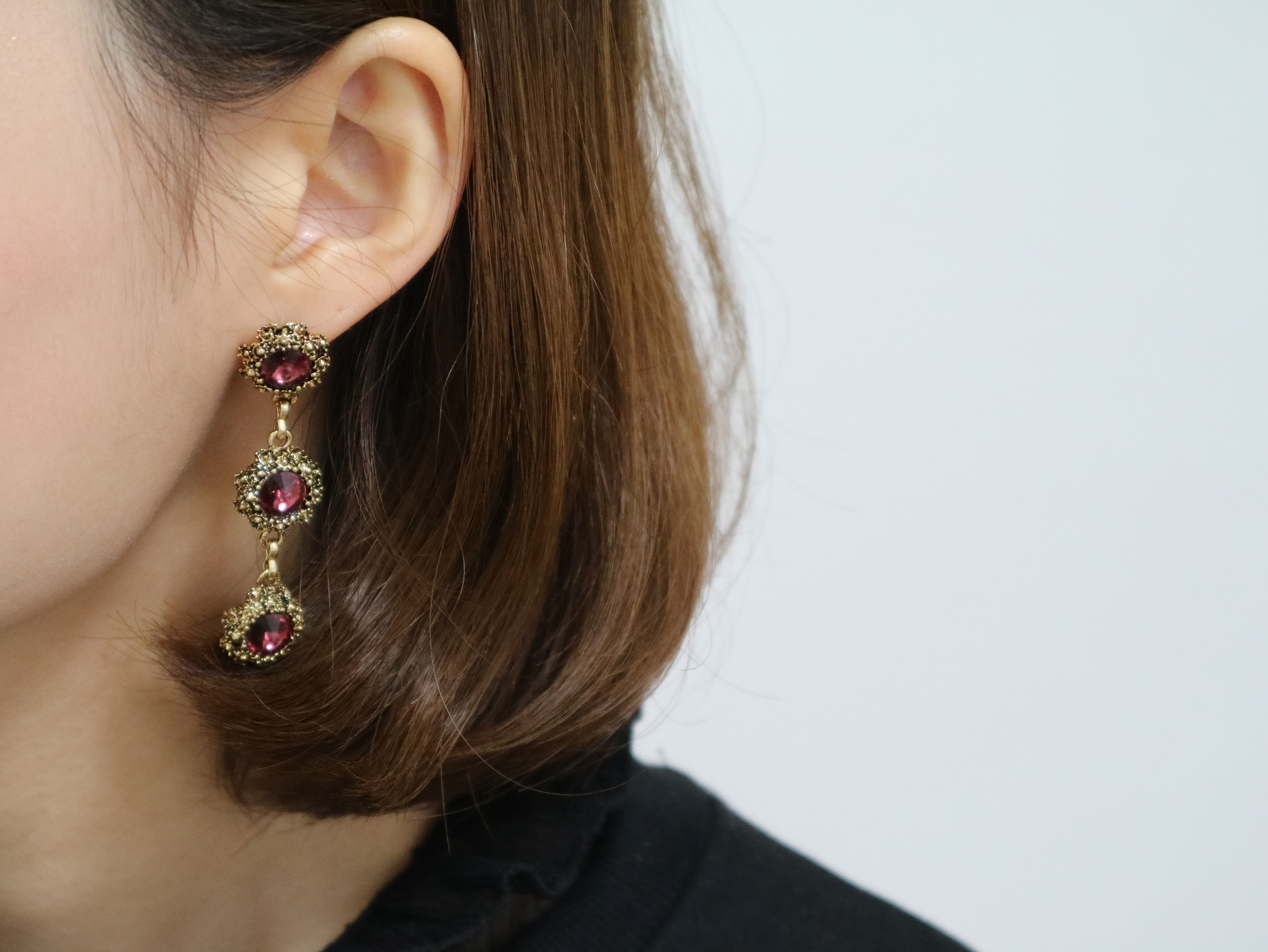 Surreal Steel Glass Garnet Black Antique Drop Earr