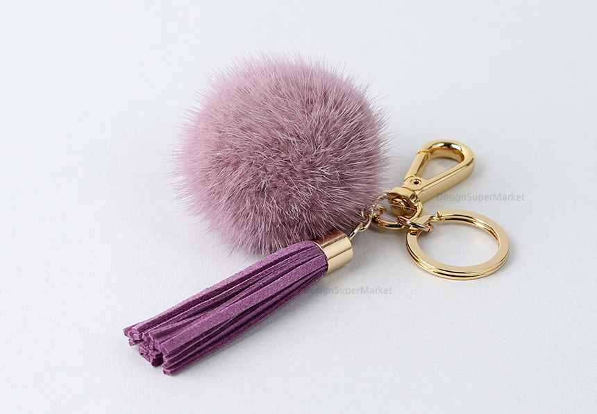 Lavender Pink Mink Drop Tassel Pomfom This Keyring