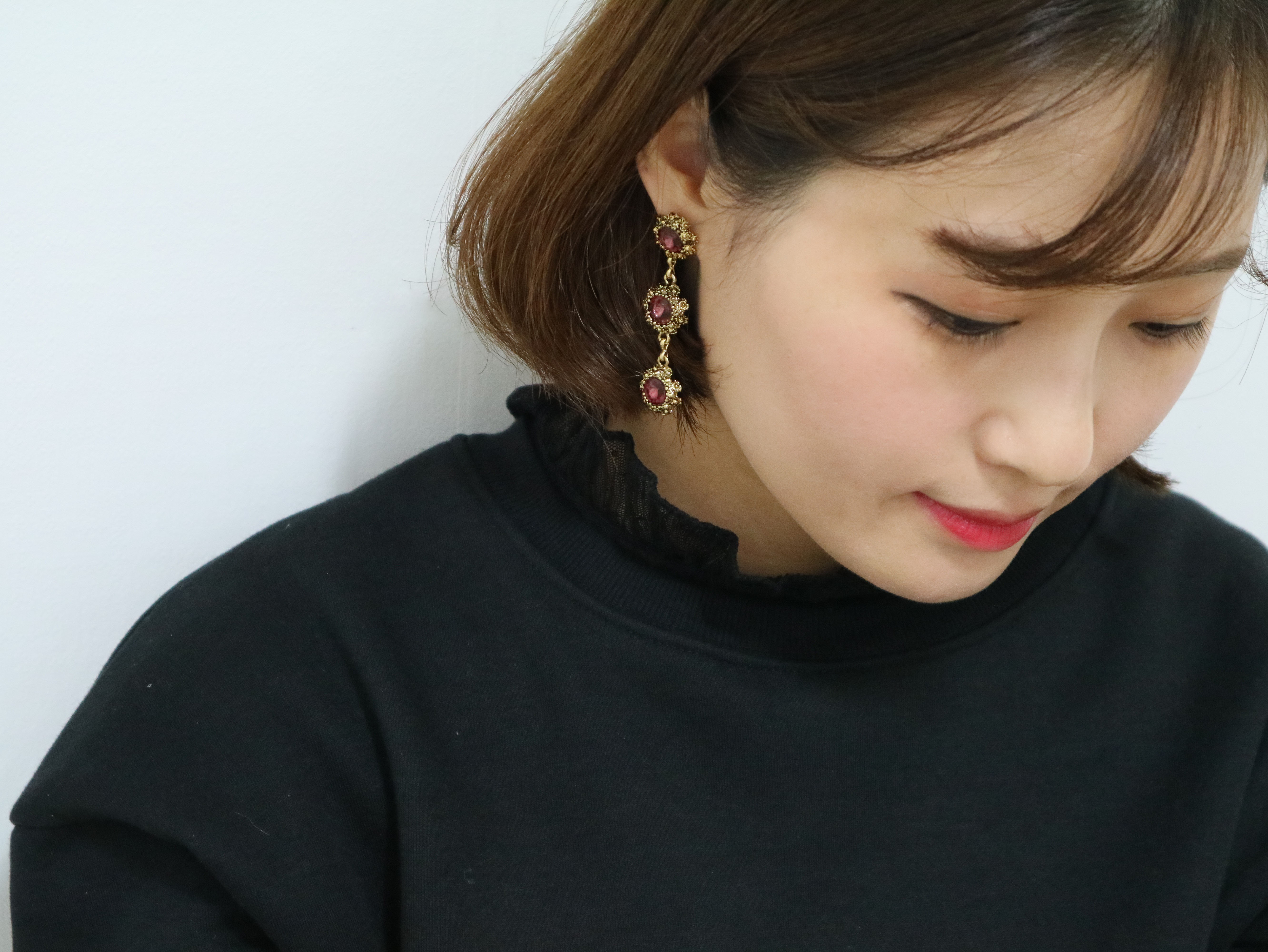 Surreal Steel Glass Garnet Black Antique Drop Earr