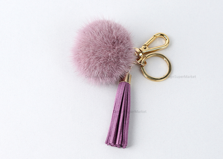 Lavender Pink Mink Drop Tassel Pomfom This Keyring