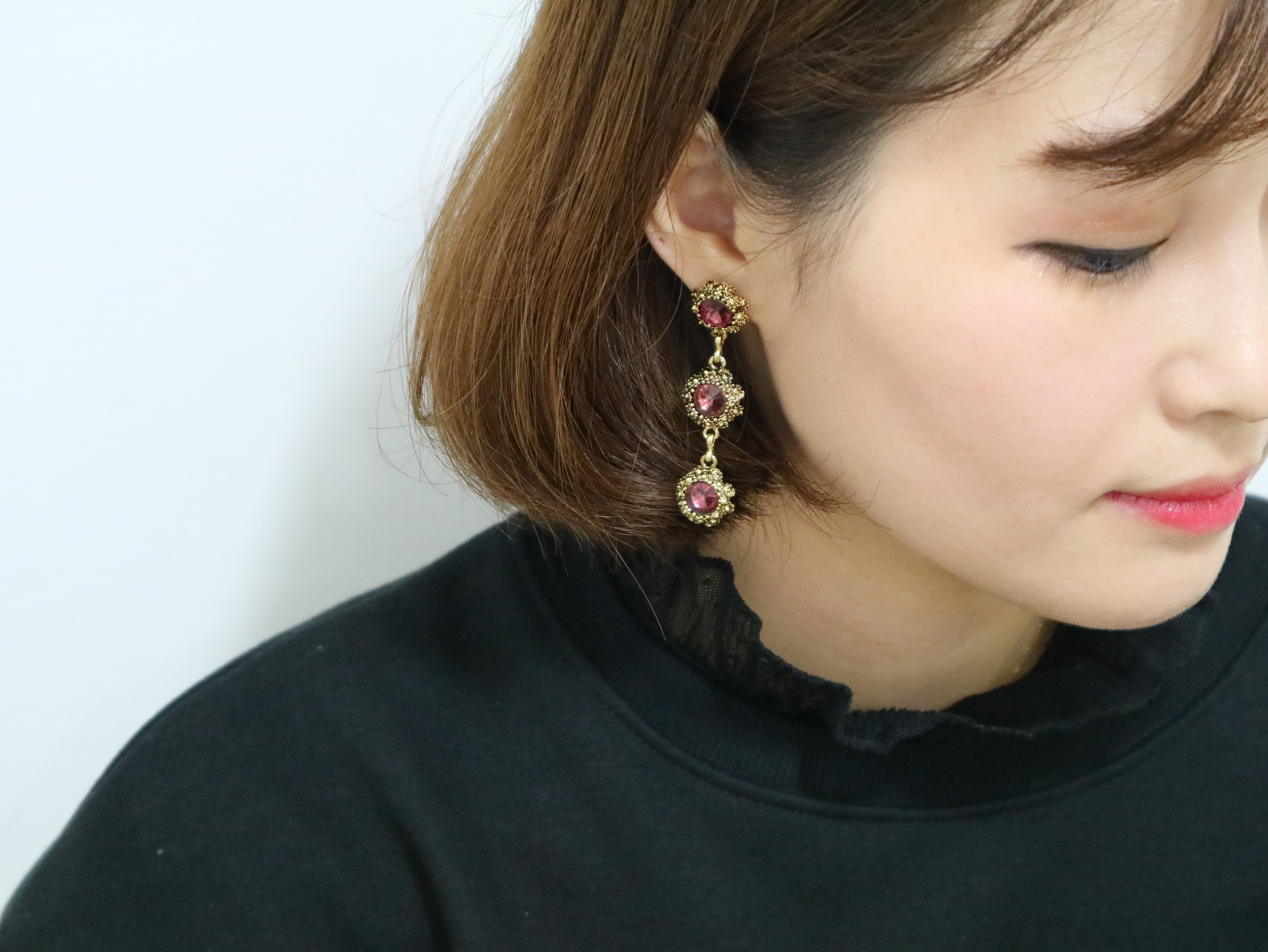 Surreal Steel Glass Garnet Black Antique Drop Earr