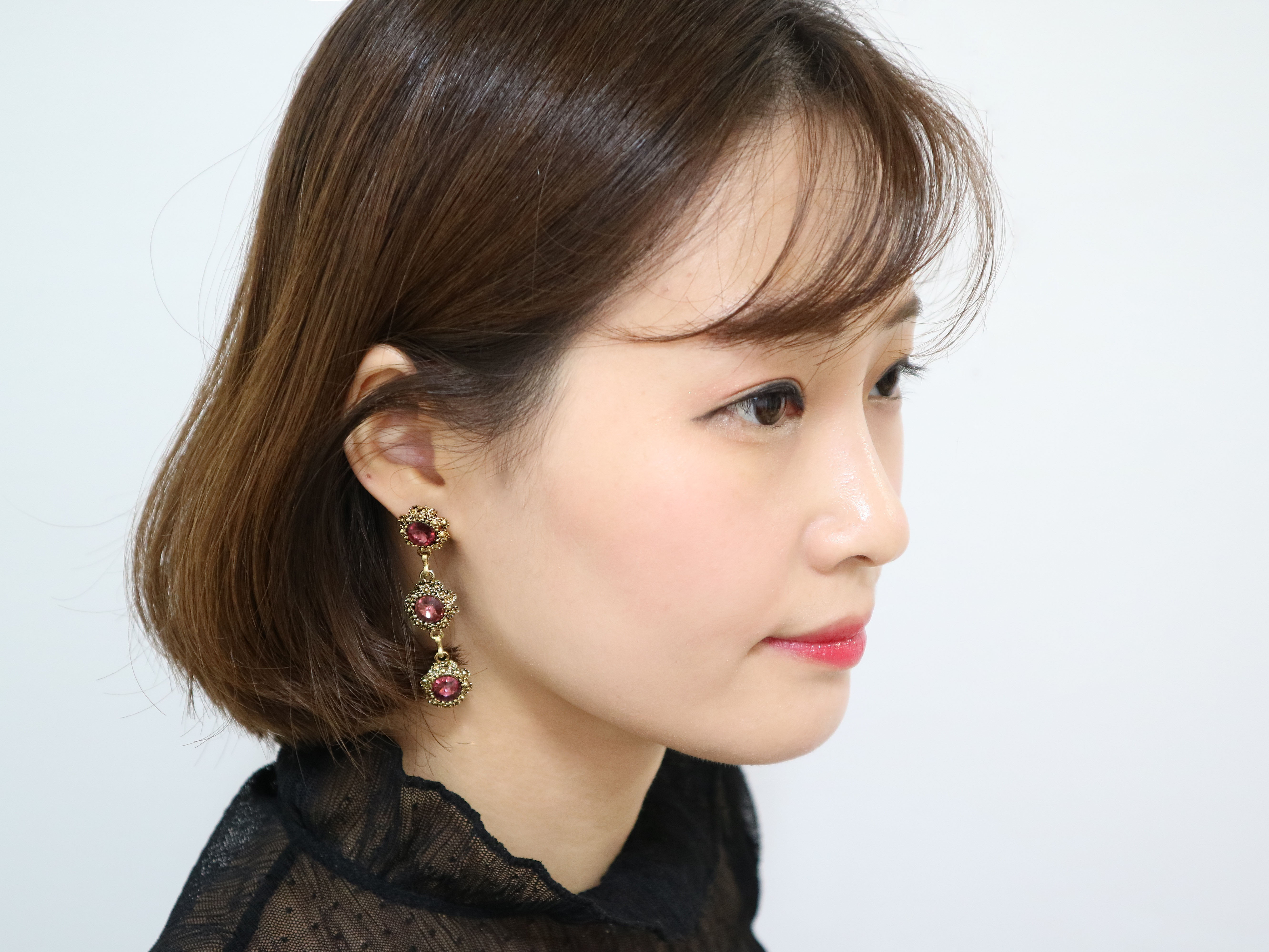 Surreal Steel Glass Garnet Black Antique Drop Earr