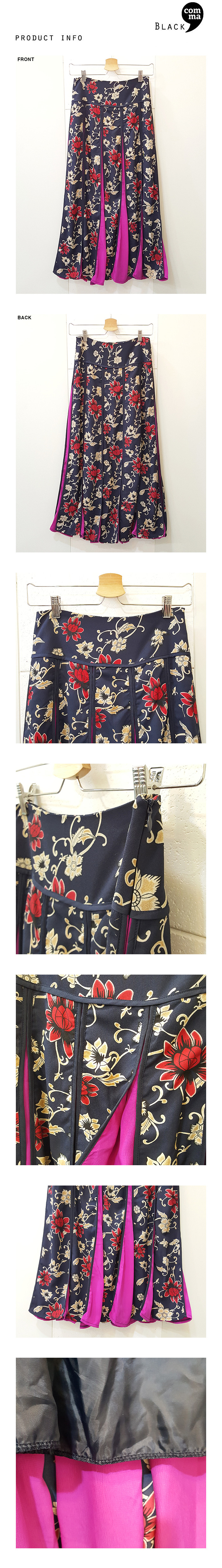 Oriental flower color Pleated skirt Shalla Long fl