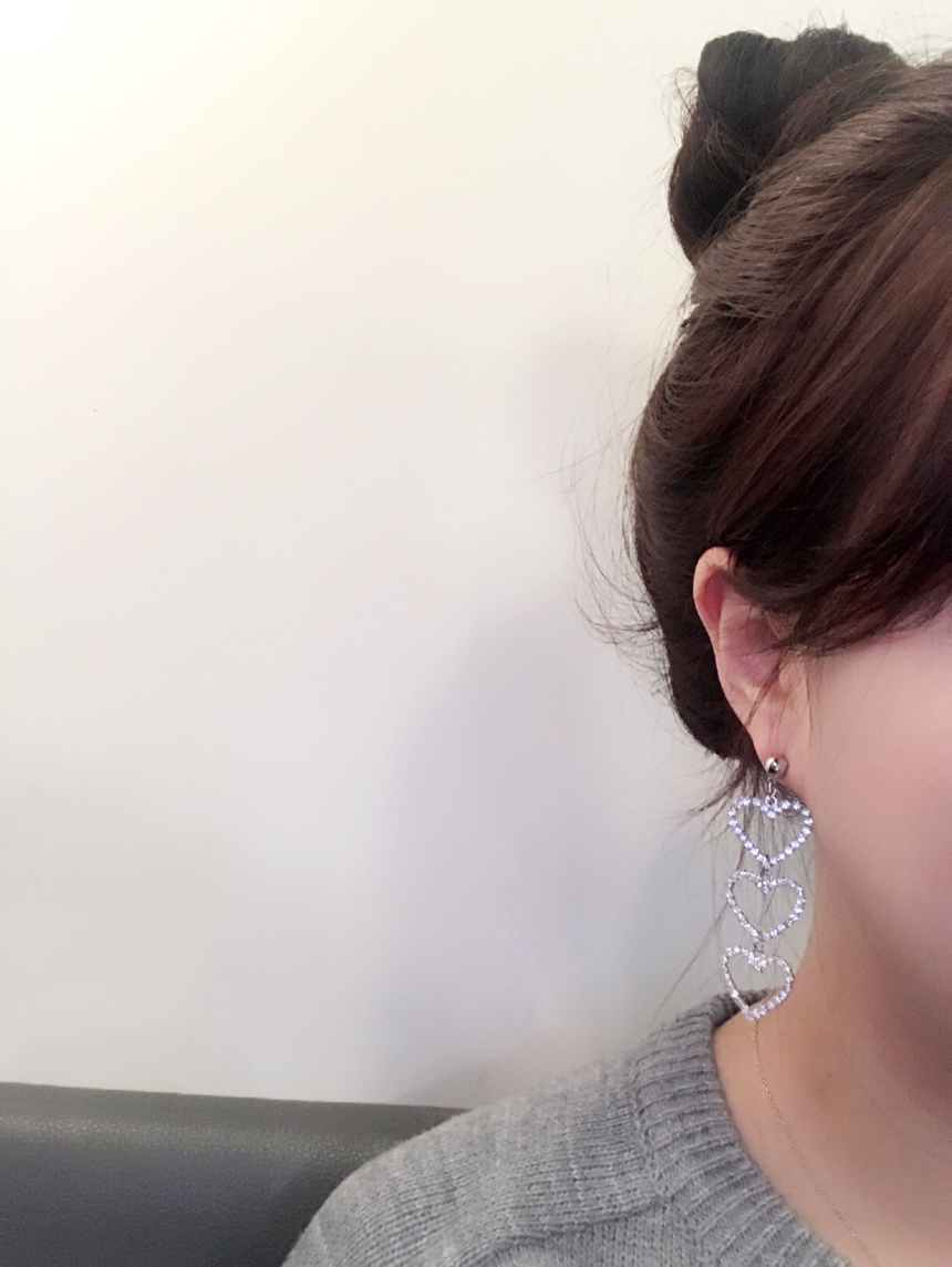 Three-ply heart and pearl unbalanced earrings earr