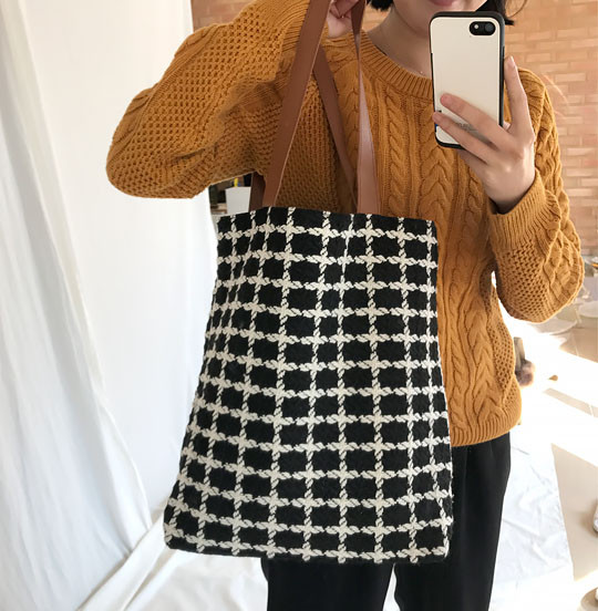 Check Tweed Eco Bag Embroidery college bag Recomme