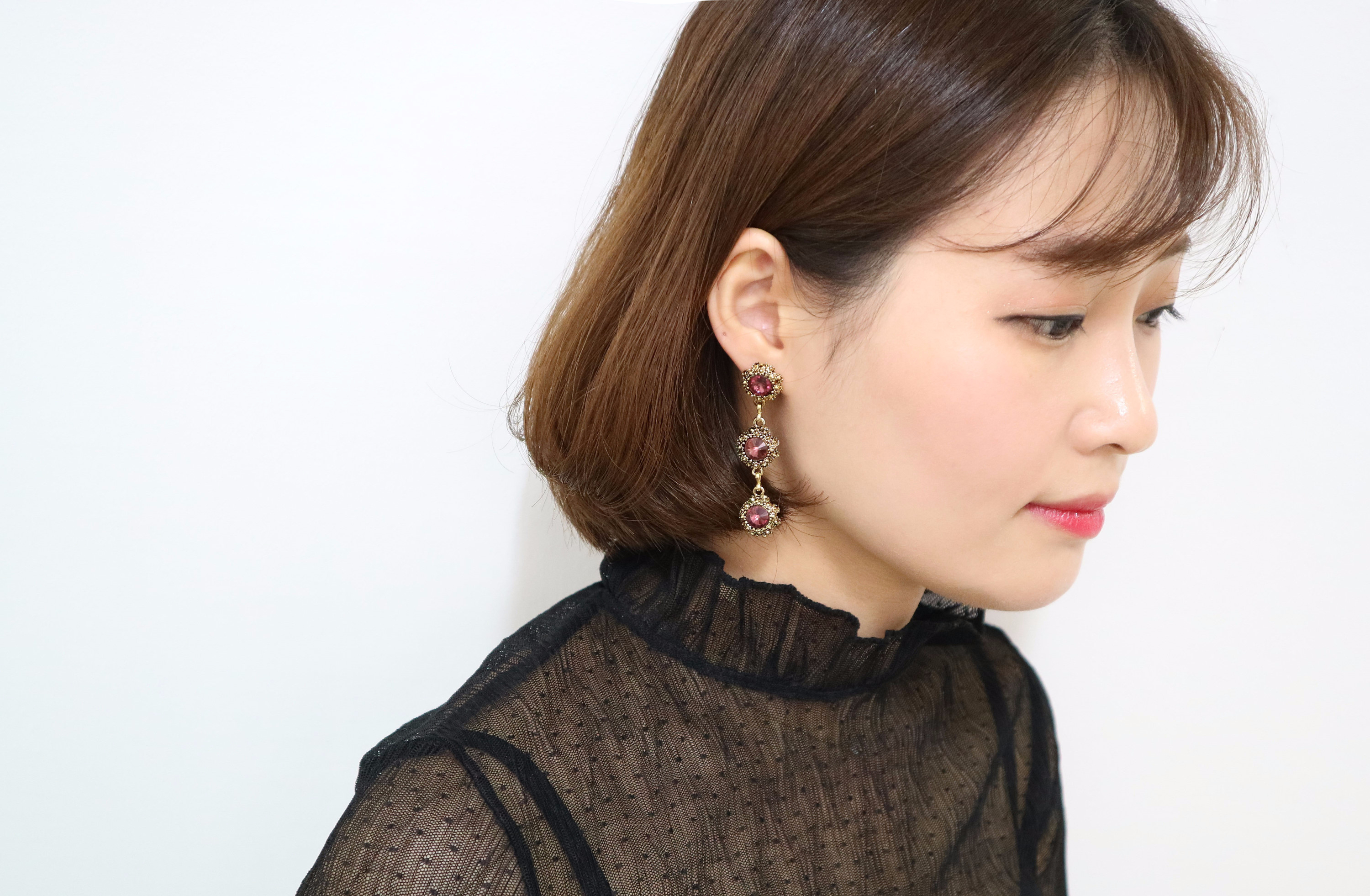 Surreal Steel Glass Garnet Black Antique Drop Earr