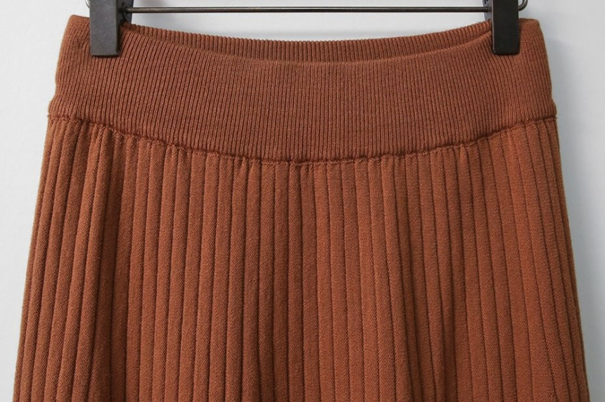 Wrinkled knit wool flared skirt 4COLOR Women Bendi
